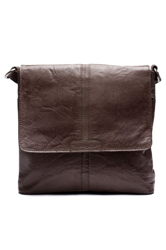Springfield Flapbag skinn mörkbrun